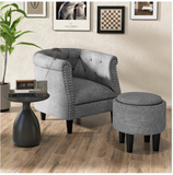 Modern Accent Chair with Ottoman Armchair Barrel Sofa Chair and Footrest-Grey