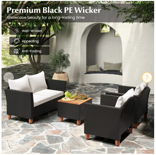 4 Pieces Outdoor Conversation Set with Storage Coffee Table - White - [Factory Defect] (Assembled)