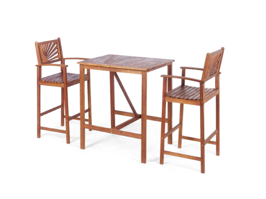 3PCS Bar Set Acacia Wood Bar Height Patio Bistro Dining Set Outdoor (Assembled)