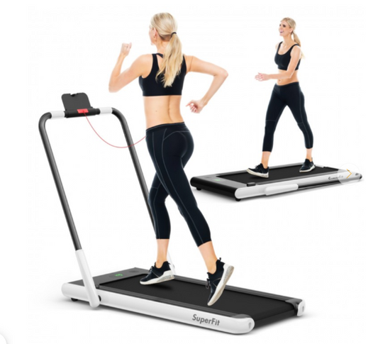 SuperFit 2.25HP 2-in-1 Folding Under Desk Treadmill with APP Speaker Remote Control-White (max 265 LBS)
