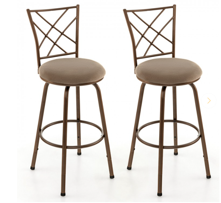 2 Pieces Swivel Pluch Fabrice Cushioned Bar Stool Set-Brown