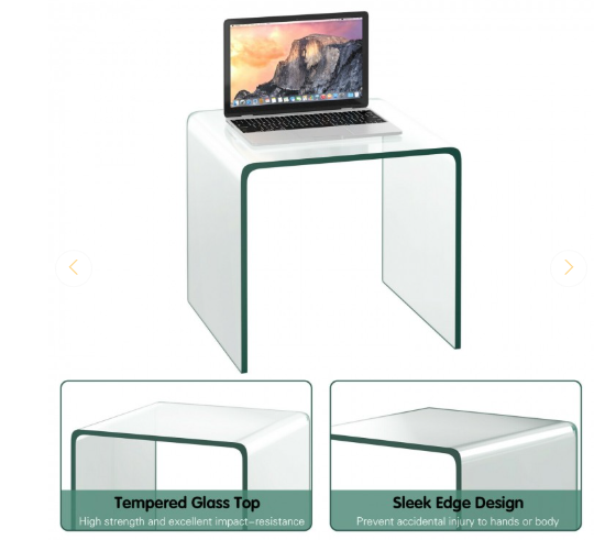 Tempered Glass End Table with non-Slip Pad