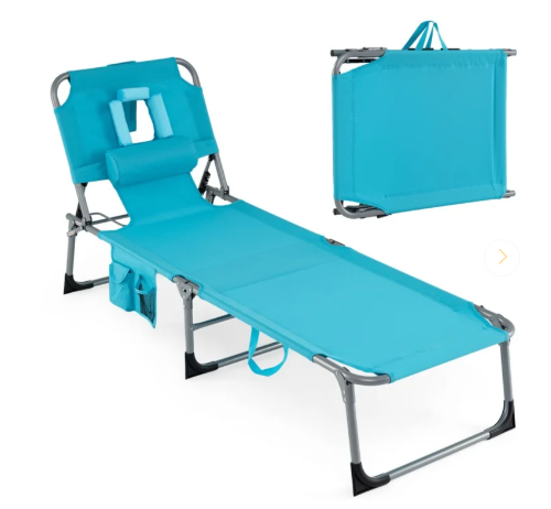 Portable Folding Chaise Lounge Chair with 4-Position Adjustable Backrest -Turquoise