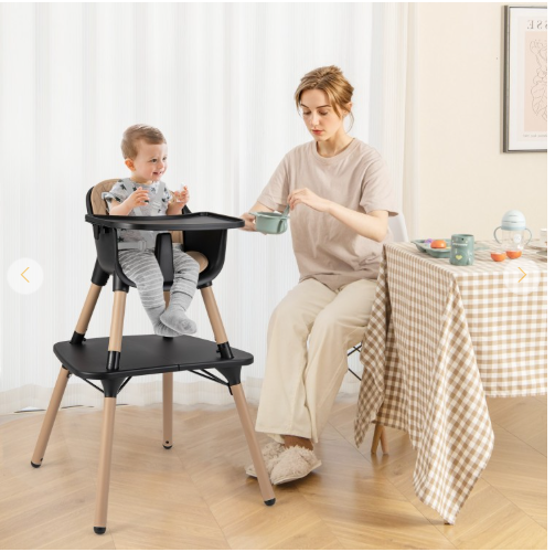 5-in-1 Baby Wooden Convertible High Chair - Black/Coffee
