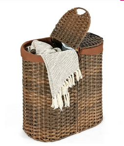 Handwoven Laundry Hamper Basket with 2 Removable Liner Bags