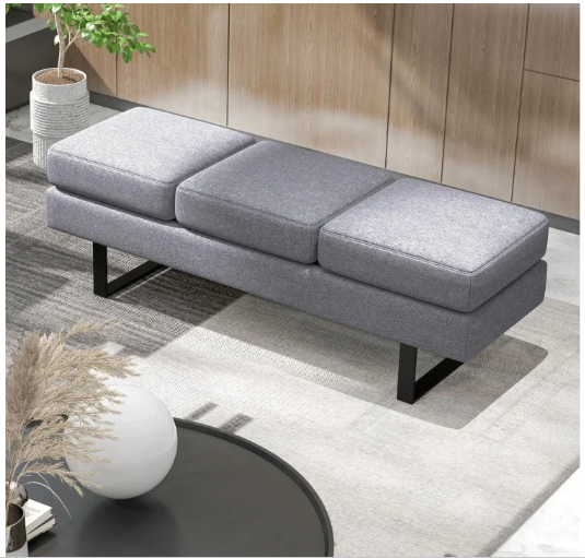 Waiting Room Bench Seating Long Bench with Metal Frame Leg-Gray