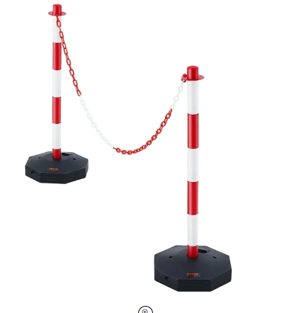 Adjustable Traffic Delineator Post Cones, 2 Pack, Traffic Safety Delineator Barrier with Fillable Base 8FT Chain, for Traffic Control Warning Parking Lot Construction Caution Roads, Red & White