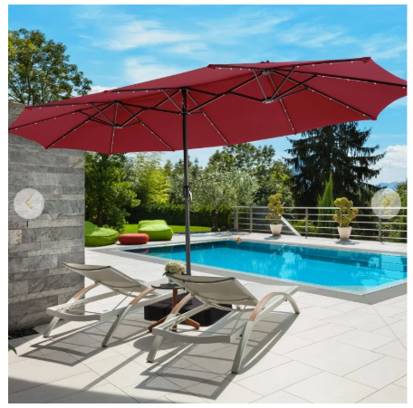 13FT Double-sided Patio Umbrella with Solar Lights - Dark Red