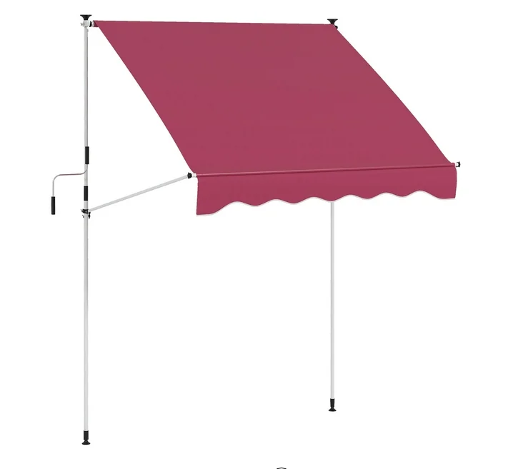 6.6'x5' Manual Retractable Patio Awning Sun Shelter, Wine Red