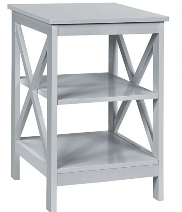 3-tier Side Table Nightstand with Stable Structure- Gray  (Fully Assembled)