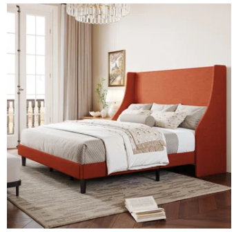 *SPECIAL* King Size Bowdoin Upholstered Wingback Platform Bed (Missing headboard) (1 Box)