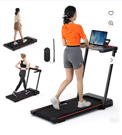 3-in-1 Foldable Treadmill with Removable Desk Workstation Remote Control Black