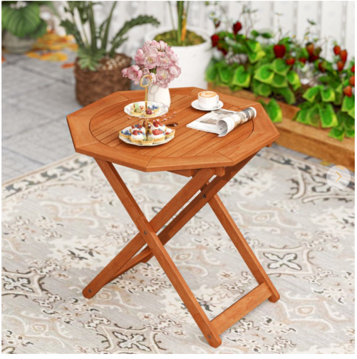 NO TAX - Octagon Folding Patio Table with 2 Inches Umbrella Hole