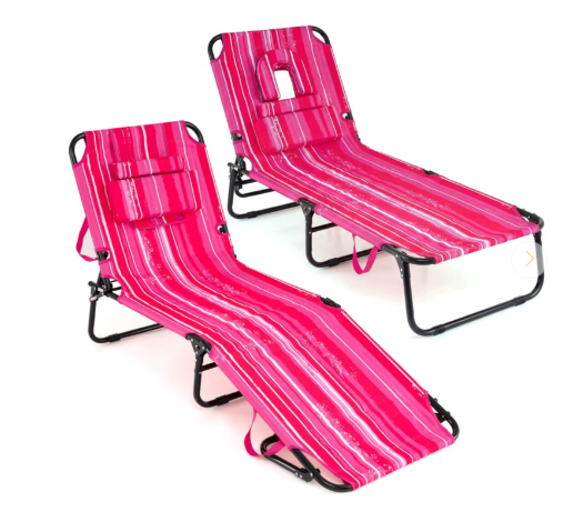 Beach Chaise Lounge Chair with Face Hole and Removable Pillow-Pink Striped