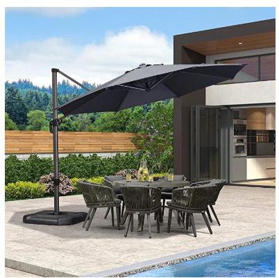 11 FT Outdoor Patio Umbrella with 360° Rotation and Adjustable Tilt-OURS IS BEIGE, FULLY ASSEMBLED