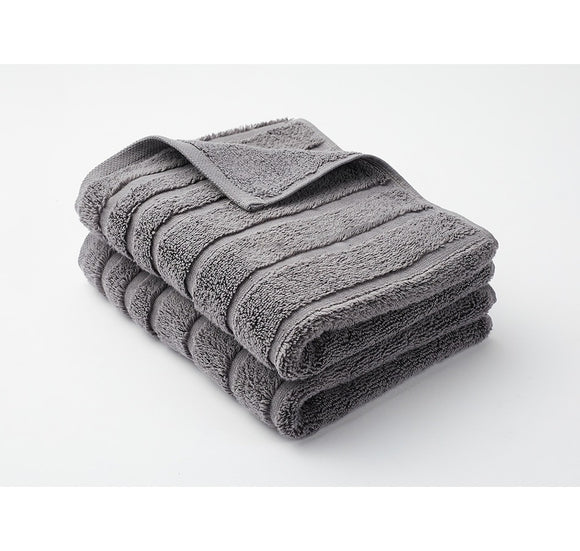 HomeSuite Luxury 600GSM Zero Twist Cotton Stripe Hand Towel (2-Pack) - CHARCOAL