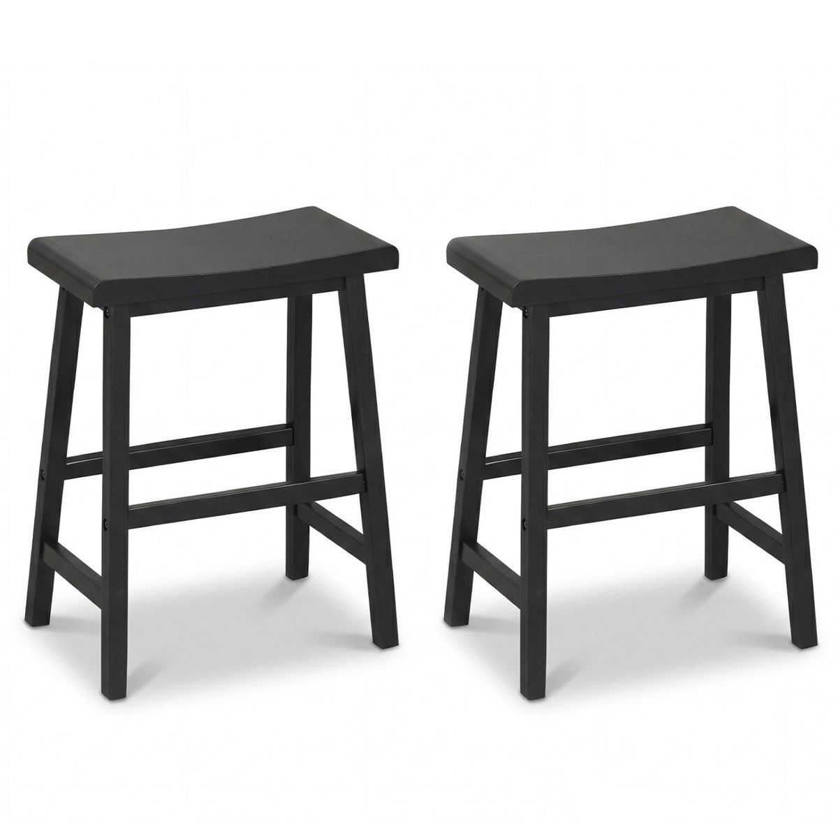 24 Inch Counter Height Stools Solid Wood Saddle Bar Stools Set of 2-Black