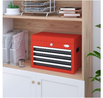 4 Drawer Toolbox, Lockable Toolbox with Top Tray  - Black