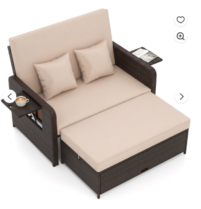 Wicker Outdoor Daybed with Loveseat and Ottoman - Beige (Ours is Grey Wicker) (assembled)