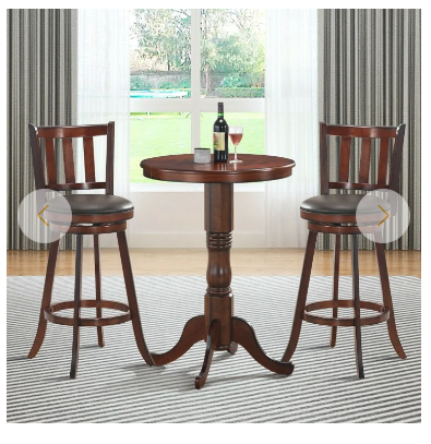 Set of 2 Wood Swivel Counter Height Dining Pub Bar Stools with PVC Cushioned Seat