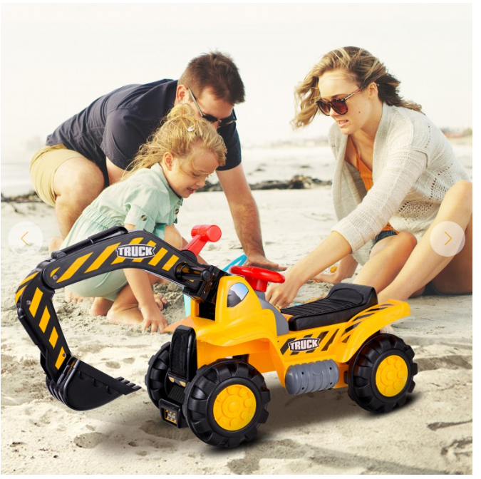 Ride on Push Car Bulldozer Digger Toy with Safety Helmet and Working Shovel