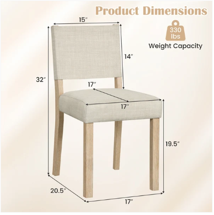 Set of 2 Fabric Upholstered Dining Chair with Solid Wood Legs-Beige