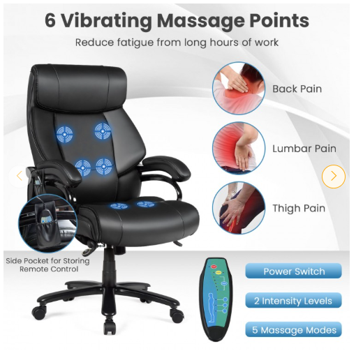 Big and Tall 400 Pounds PU Leather Massage Office Chair-Black (Assembled)