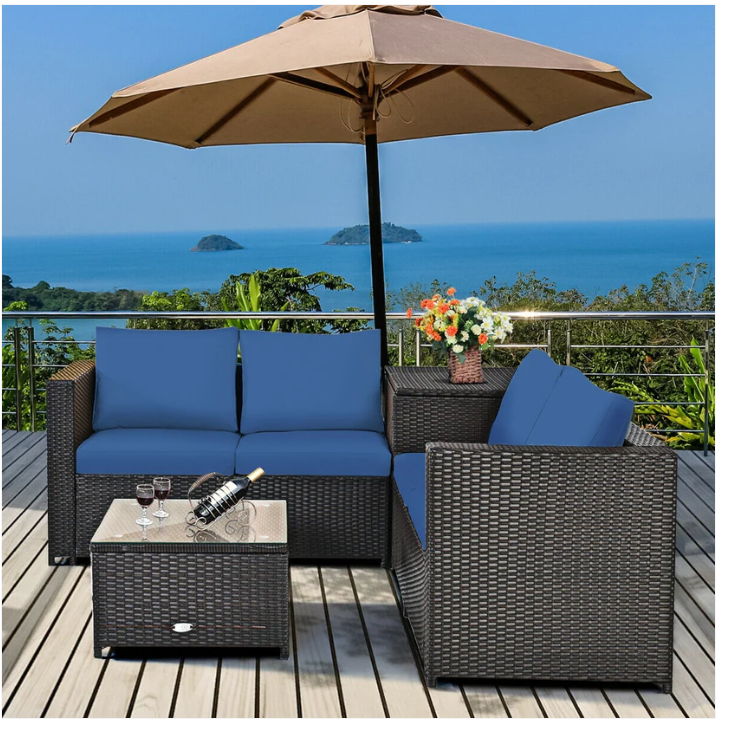 4 Pieces Patio Furniture Set with Cushioned Loveseat and Storage Box and Cover -Beige