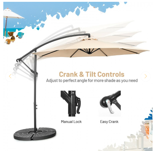 10FT Offset Umbrella with 8 Ribs Cantilever and Cross Base Tilt Adjustment-Beige