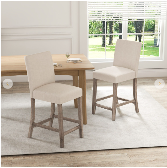 Set of 2, Counter Height Bar Stools with Back and Footrest (Fully Assembled)
