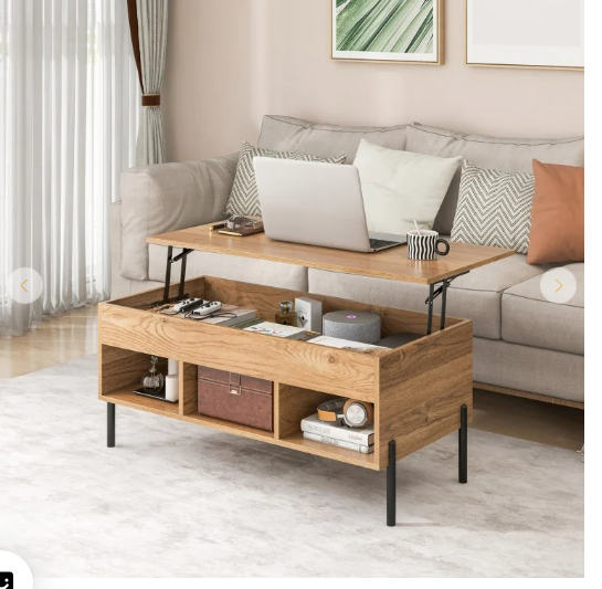 Living Room Central Table with Lifting Tabletop and Metal Legs - [Scratch and Dent] (Fully Assembled)