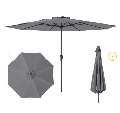 12 Feet Patio Umbrella with Crank Handle and 8 Sturdy Ribs-Gray