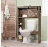 4-Tier Over The Toilet Storage Cabinet with Sliding Barn Door and Storage Shelves-Brown