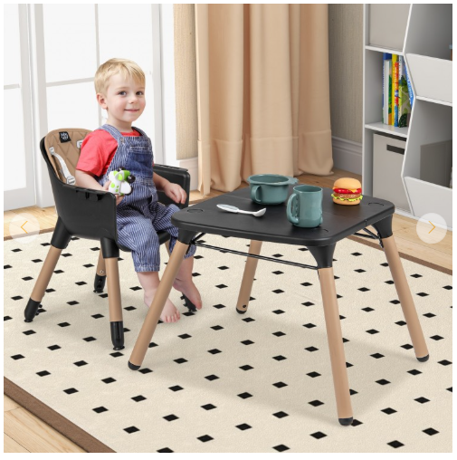 5-in-1 Baby Wooden Convertible High Chair - Black/Coffee