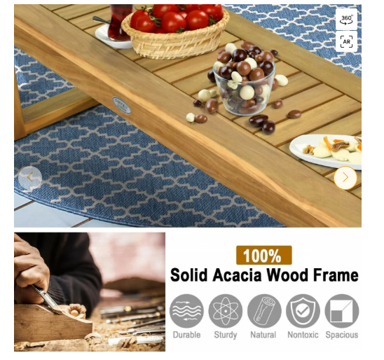 Acacia Wood Dining Bench with Slatted Seat (Fully Assembled)