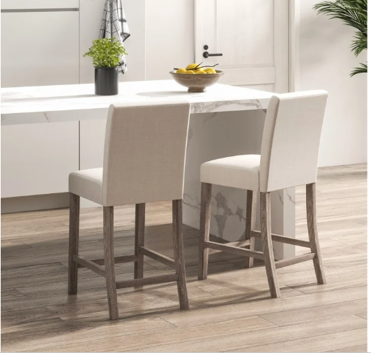 Set of 2 Counter Height Bar Stools with Back and Footrest - Assembled