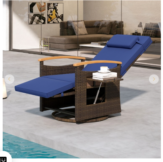 *SPECIAL* (Final Sale) Patio Rattan 360° Swivel Recliner Chair - Navy (Fully Assembled)