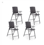 Set of 4 Folding Rattan Bar Chairs with Footrests and Armrests for Outdoors and Indoors