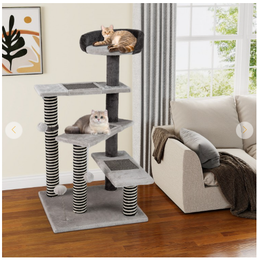 93 CM Tall Cat Tree Kitten Tower with Sisal and Jute Scratching Posts (Assembled)