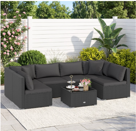 7-Piece Patio Furniture Set, Outdoor Sectional PE Rattan Sofa Set with Cushions