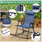 Outdoor Patio Camping Lightweight Folding Rocking Chair with Footrest -Blue