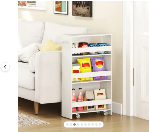 4-Tier Rolling Storage Cart Slim Kitchen Cart on Wheels with Open Shelves and Handle- White (Assembled)