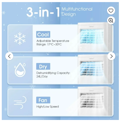 10000 BTU Portable Air Conditioner with Sleep Mode - White