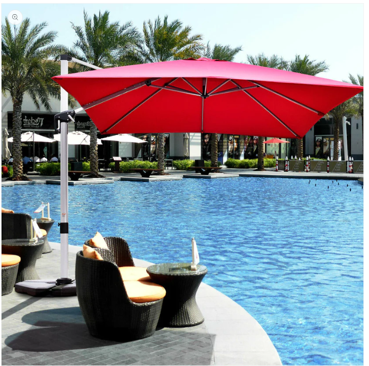 10Ft Patio Offset Cantilever Umbrella 360 Degree Tilt Aluminum W/Base Red - Assembled