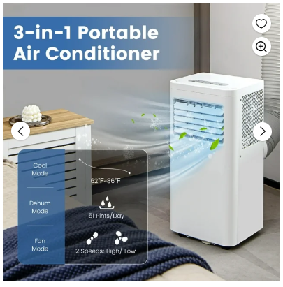8000 BTU(ASHRAE) Portable Air Conditioner Cools 250 Sq.Ft