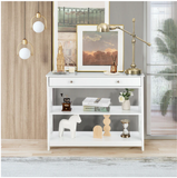 Console Table 3-Tier with Drawer and Storage Shelves-White - Scratch and Dent