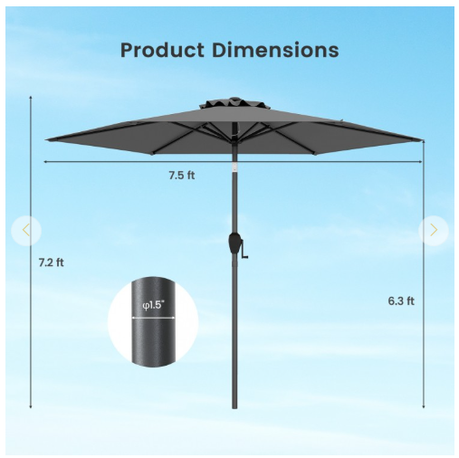7.5 feet Outdoor Patio Heavy Duty Market Umbrella with Push Button Tilt-Black