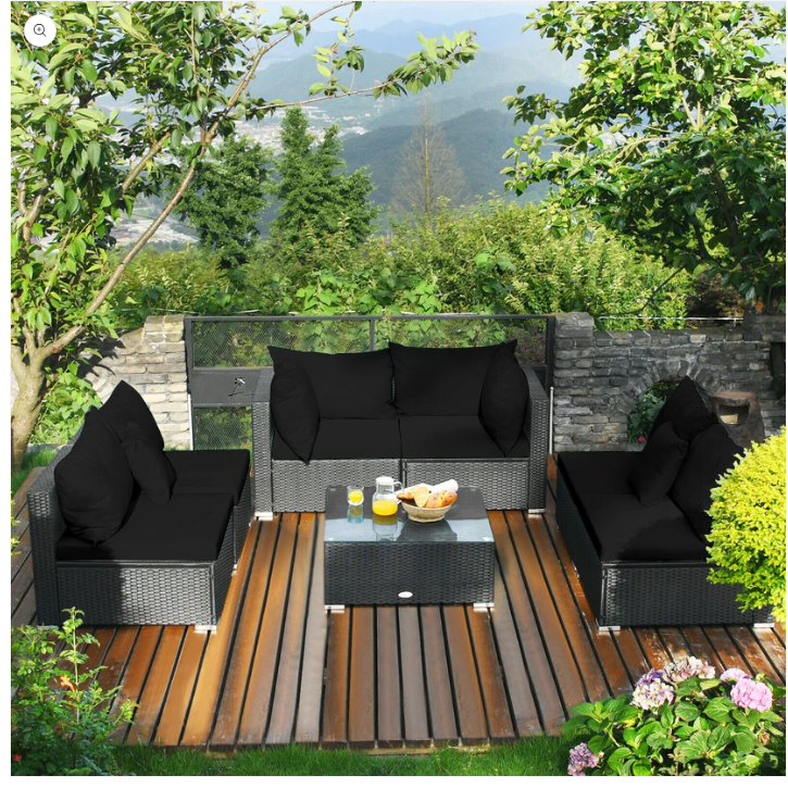 7 Pieces Patio Rattan Furniture Set Sectional - Black - 3 Boxes, Unassembled