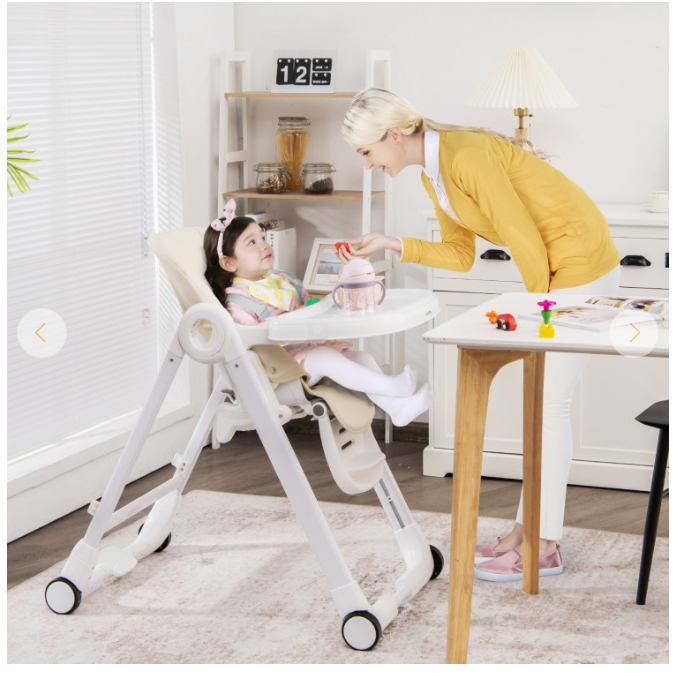 Baby Folding Convertible High Chair w/Wheel Tray Adjustable Height Recline Grey