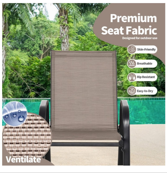Heavy-Duty Metal Patio Rocking Chair with Breathable Seat Fabric-Brown